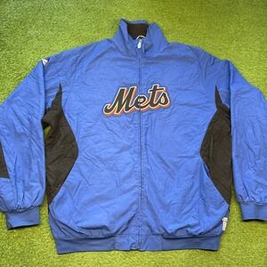 Vintage Majestic New York Mets Full Zip Jacket Black Blue XL Authentic MLB WOW!!